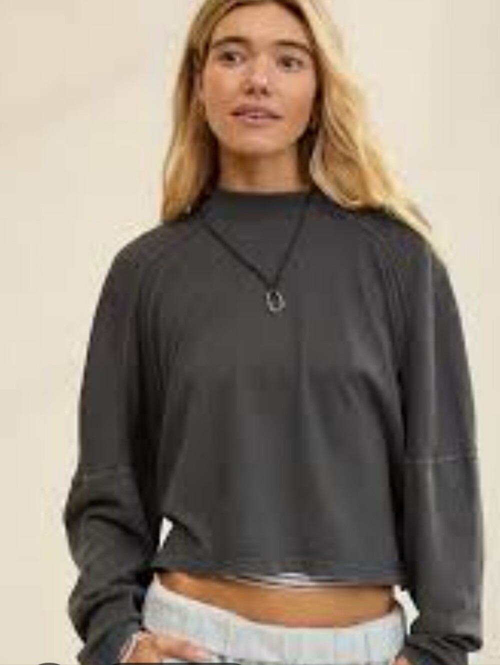 aerie Black Ribbed Long Sleeve Top